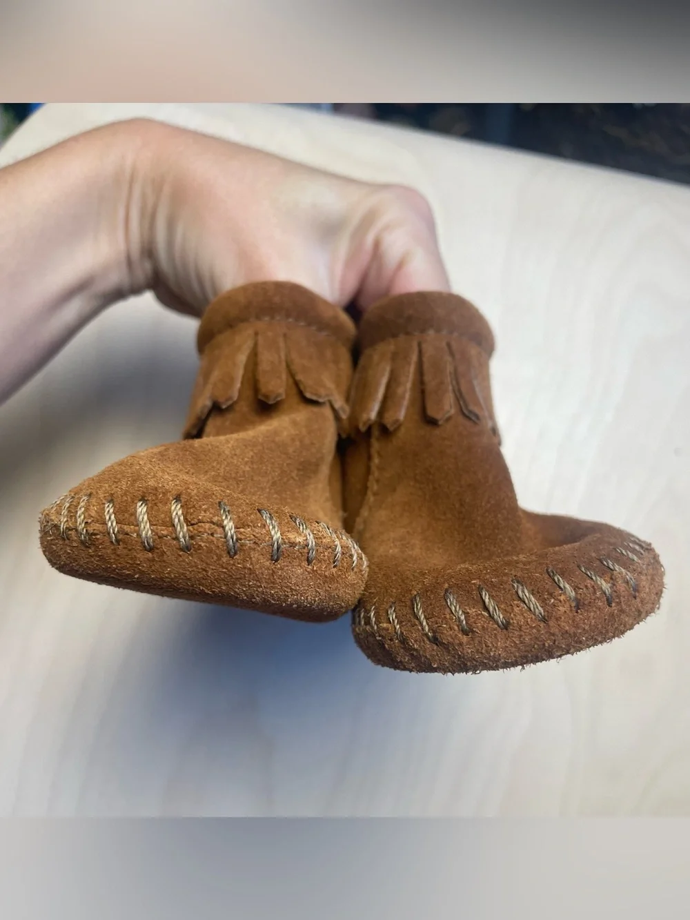 Minnetonka Kids Brown Suede Fringe Moccasin Boots